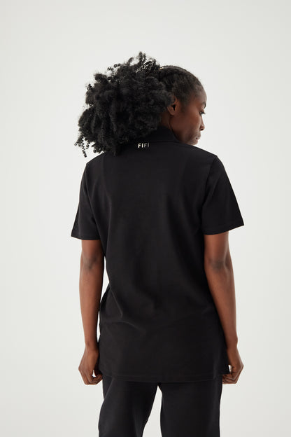 Women wearing Polo Shirt back view