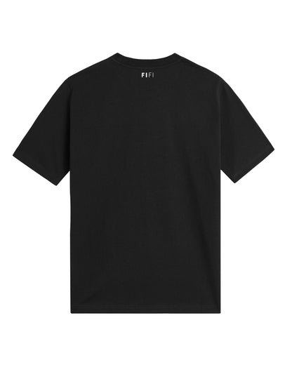 Men wearing regular black t-shirt back view