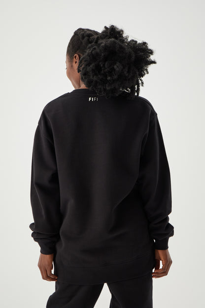 Women wearing black Sweatshirt back view